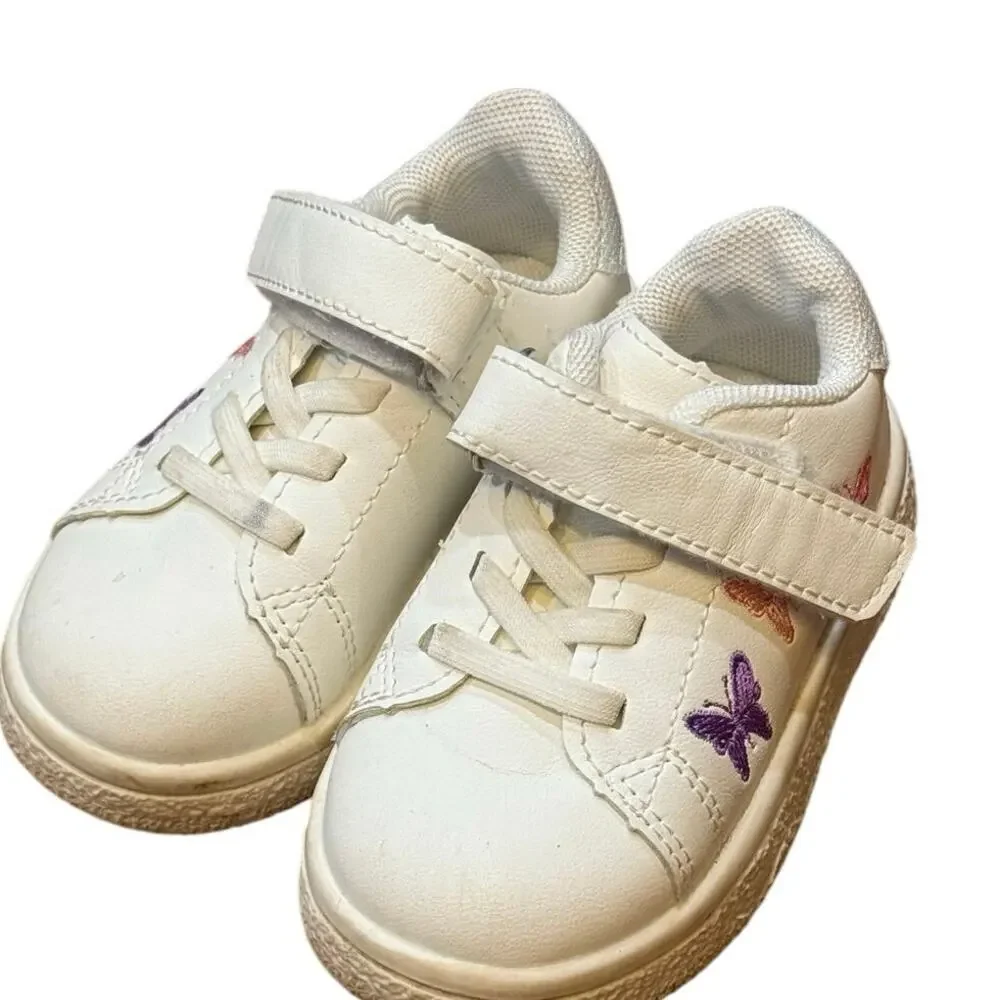 Toddler 6.5C Embroidered Butterfly Sneakers Non-Slip, Hook & Loop Casual Play